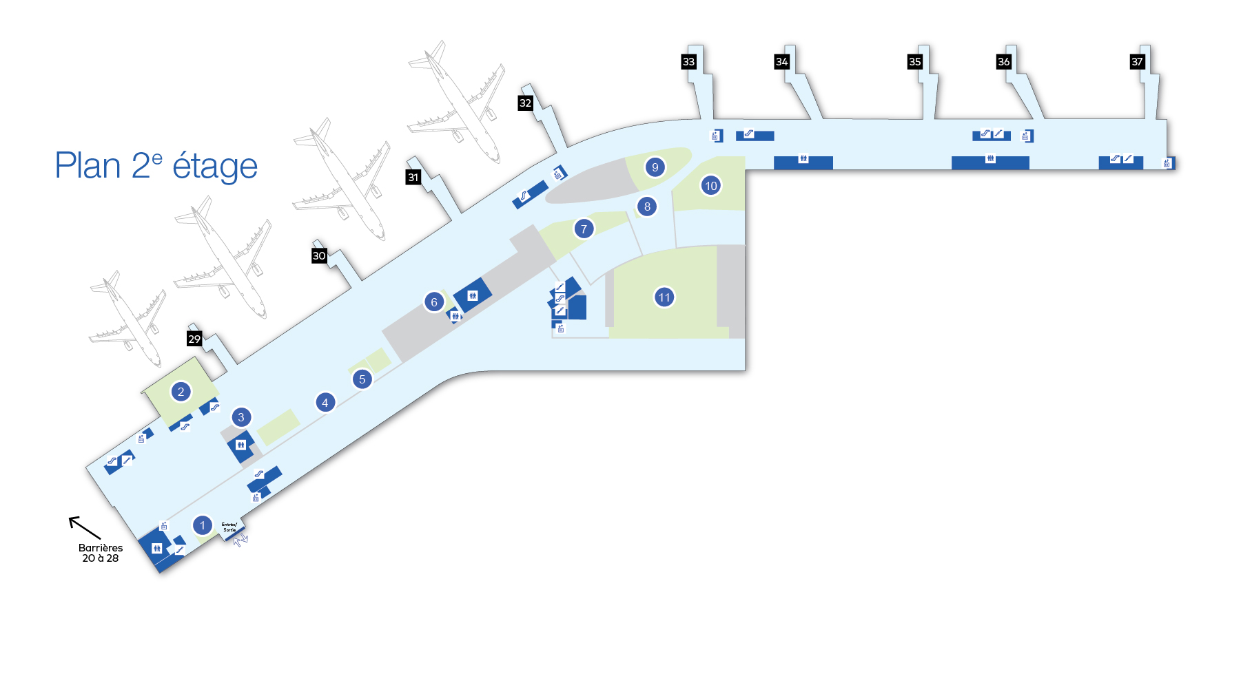 Plan de l'aérogare de l'Aéroport international Jean-Lesage de Québec - 2e étage