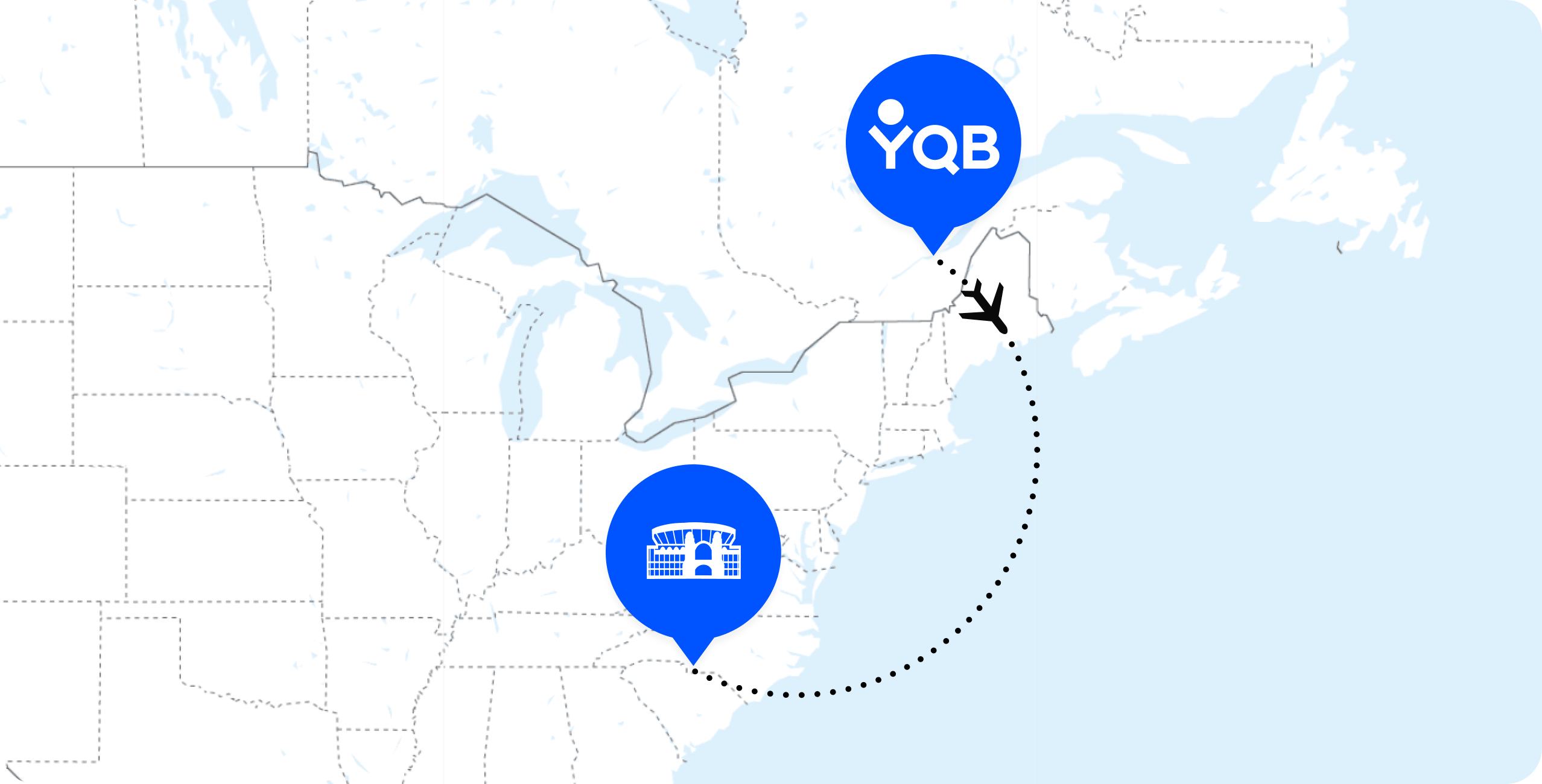 Carte de Québec vers Charlotte