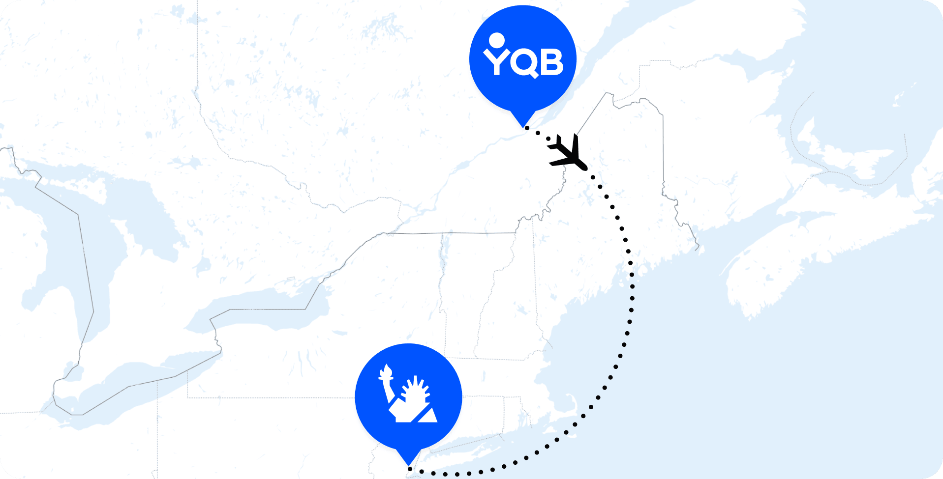 Vols direct Québec YQB vers New-York